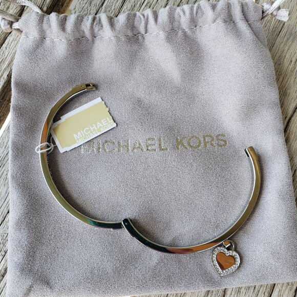 MICHAEL KORS Silvertone Logo Bangle Bracelet NWT - Picture 5 of 7